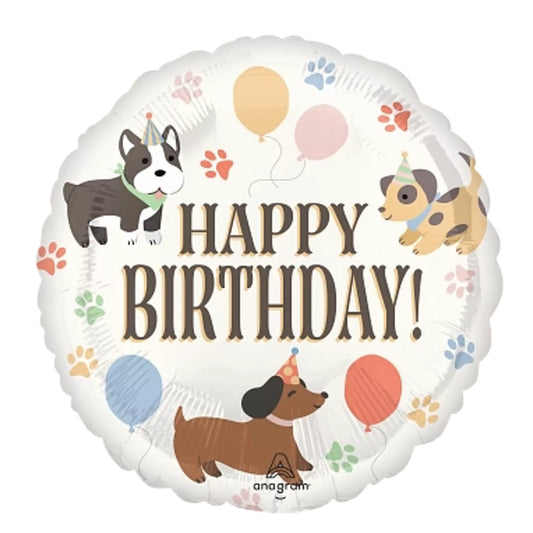 17" Round Foil Balloon - Doggies Happy Birthday