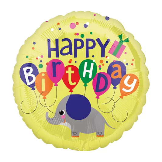 17" Round Foil Balloon - Elephant Happy Birthday