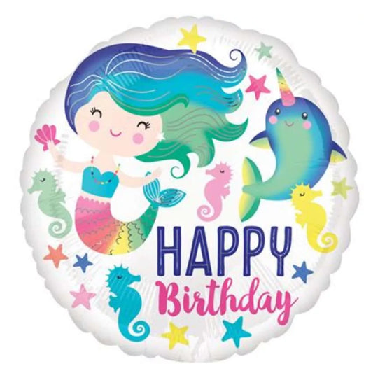 17" Round Foil Balloon - Mermaid Happy Birthday