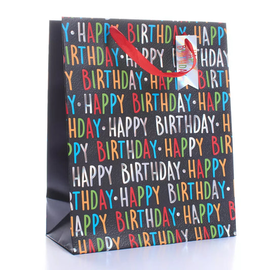 Happy Birthday Print (Black) Gift Bag