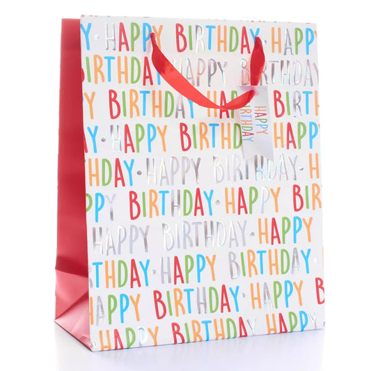 Happy Birthday Print (White) Gift Bag