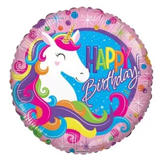 18" Round Foil Balloon - Unicorn Happy Birthday