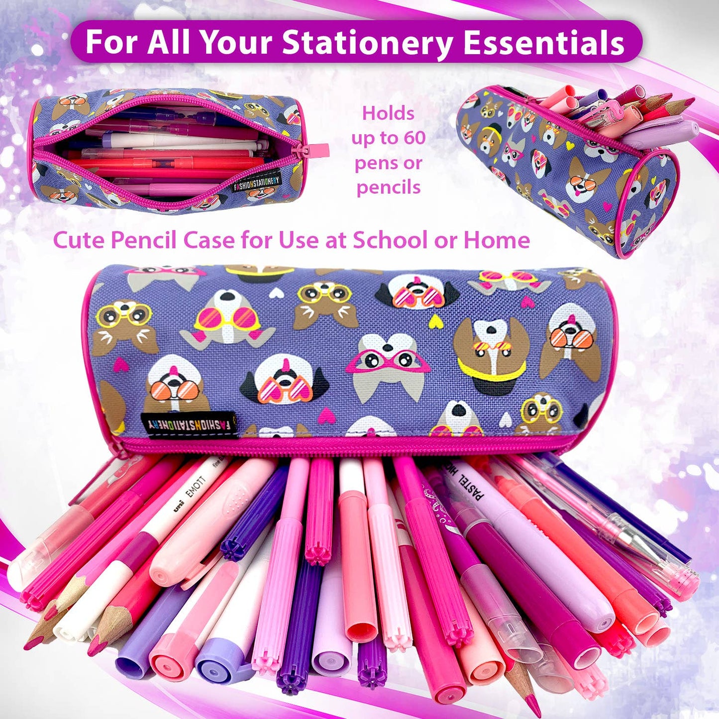 Cute Dogs Purple Pencil Case