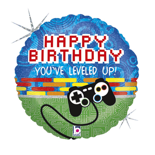 18" Round Foil Balloon - You've Levelled Up Happy Birthday