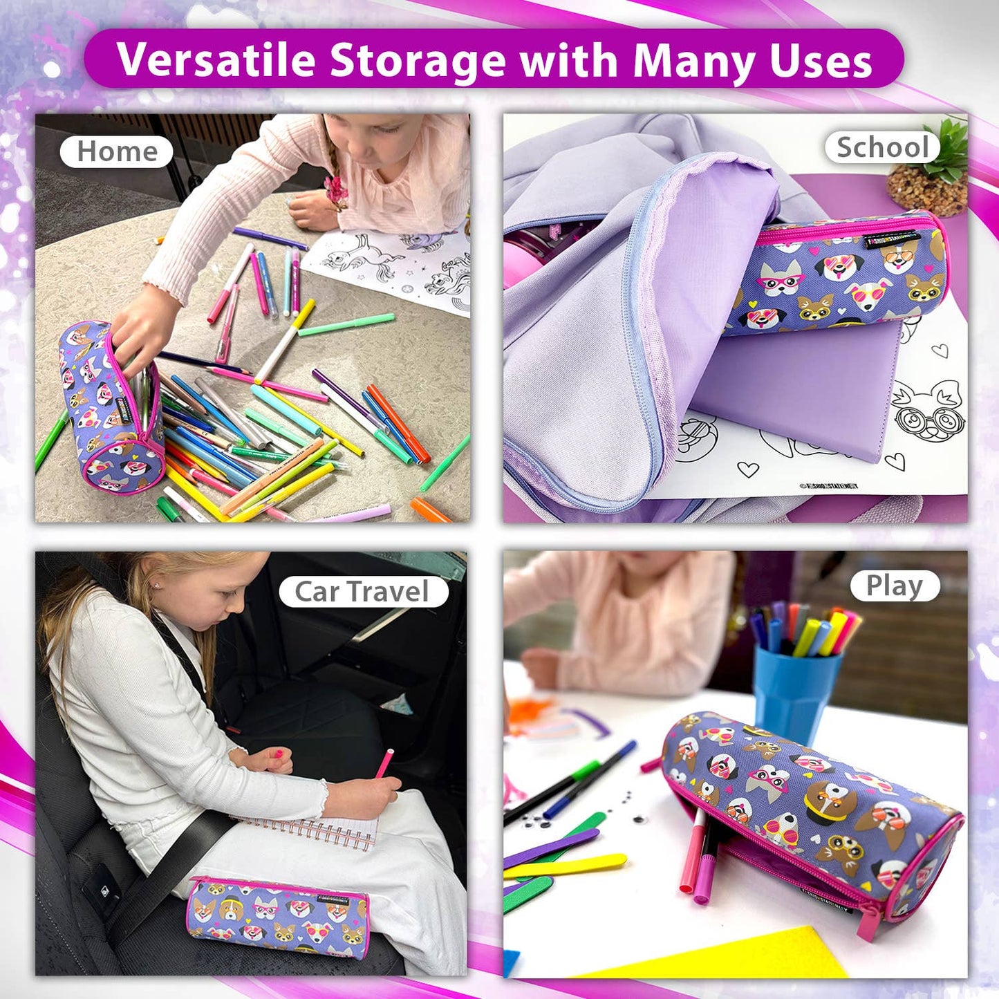 Cute Dogs Purple Pencil Case