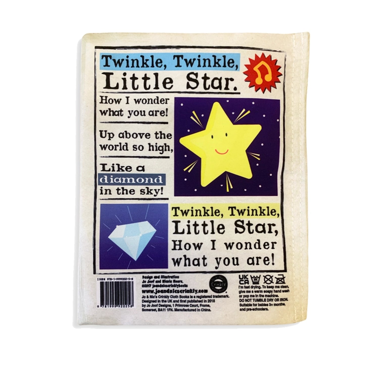 Nursery Times Crinkly Newspaper - Hey Diddle Diddle - Jo & Nic's Crinkly Cloth Books - The Forgotten Toy Shop