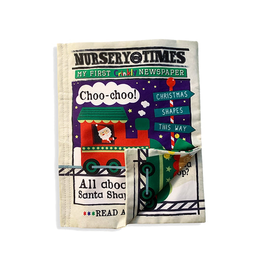 Nursery Times Crinkly Newspaper - Santa Shapes Express - Jo & Nic's Crinkly Cloth Books - The Forgotten Toy Shop
