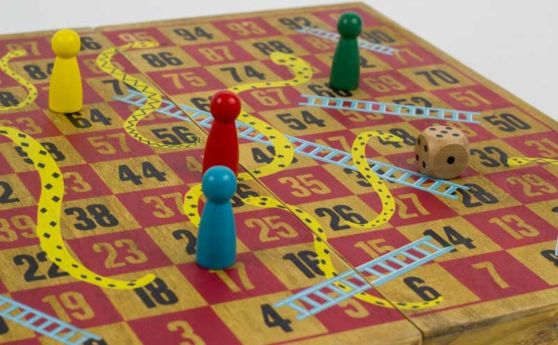 Wooden Snakes & Ladders Game
