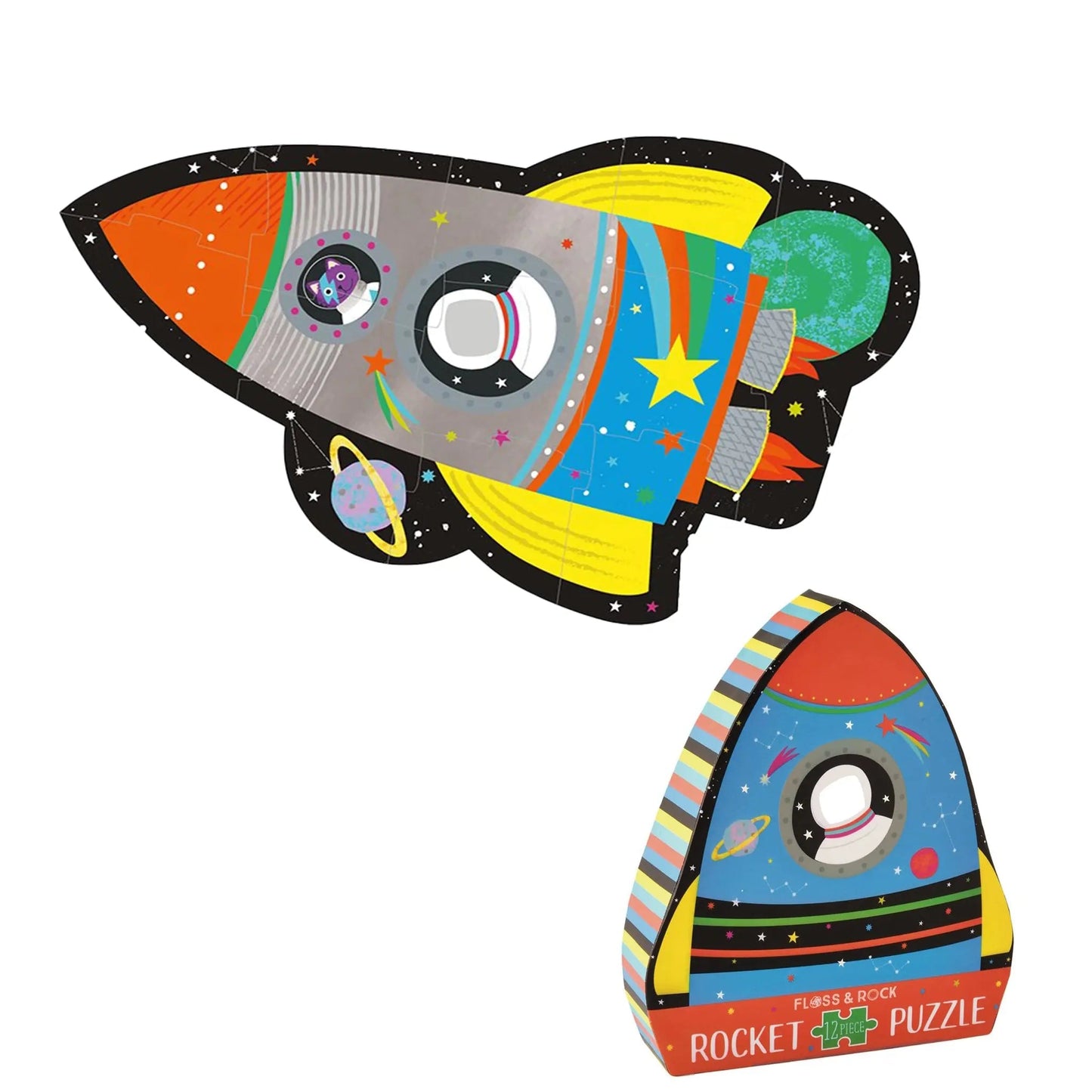 12 Piece shaped Jigsaw in shaped box - Rocket - Floss & Rock - The Forgotten Toy Shop