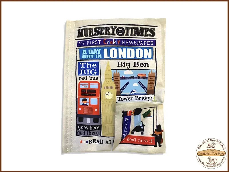 Nursery Times Crinkly Newspaper - A Day Out in London - Jo & Nic's Crinkly Cloth Books - The Forgotten Toy Shop