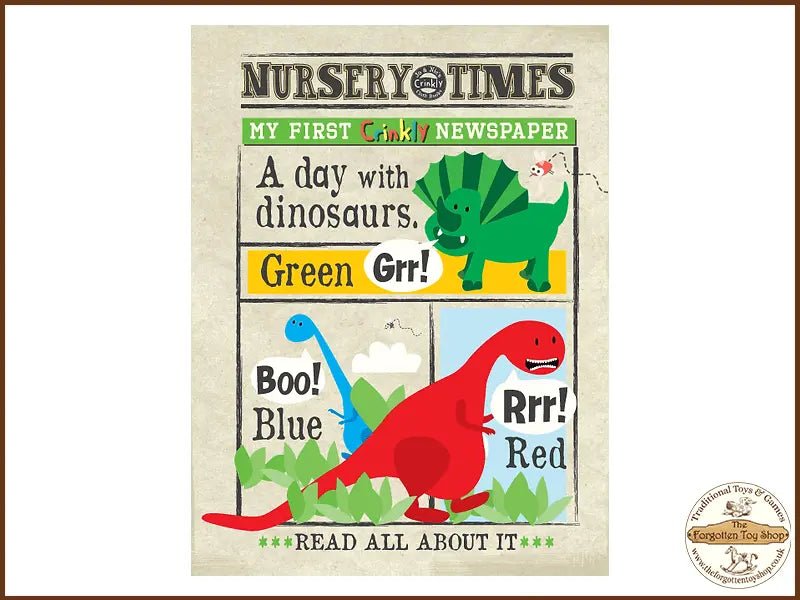 Nursery Times Crinkly Newspaper - A Day with Dinosaurs - Jo & Nic's Crinkly Cloth Books - The Forgotten Toy Shop