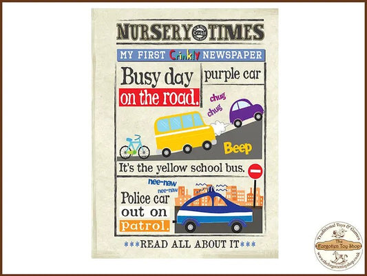 Nursery Times Crinkly Newspaper - Busy day on the Road - Jo & Nic's Crinkly Cloth Books - The Forgotten Toy Shop