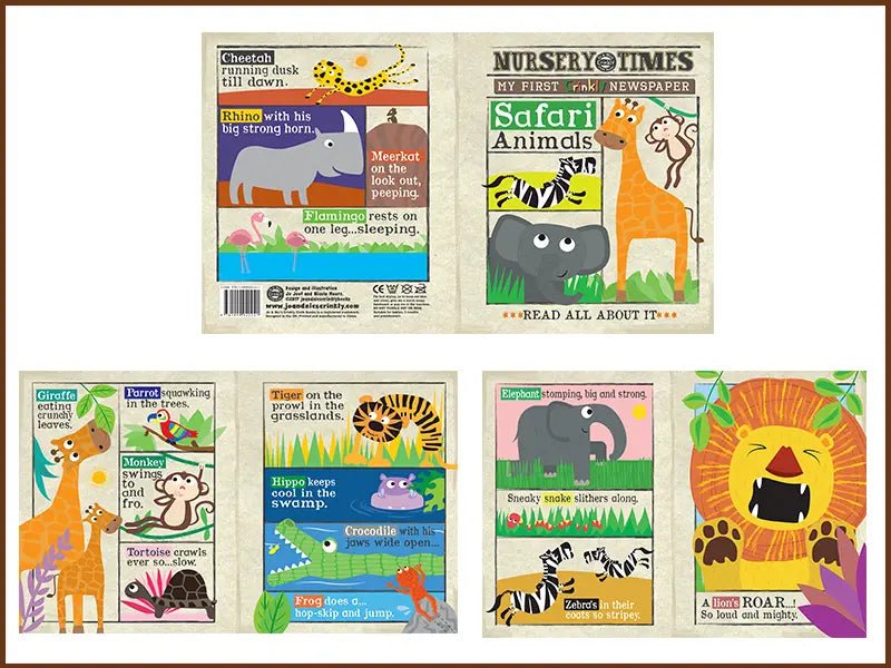 Nursery Times Crinkly Newspaper - Safari Animals - Jo & Nic's Crinkly Cloth Books - The Forgotten Toy Shop