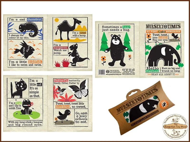 Nursery Times Crinkly Newspaper - Simply Creatures - Jo & Nic's Crinkly Cloth Books - The Forgotten Toy Shop
