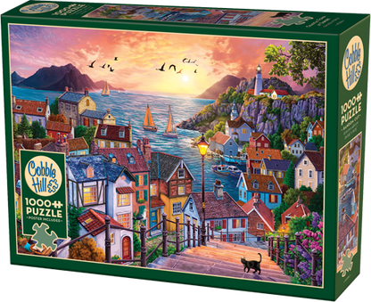 Coastal Town at Sunset 1000pc Cobble Hill Puzzle + Poster