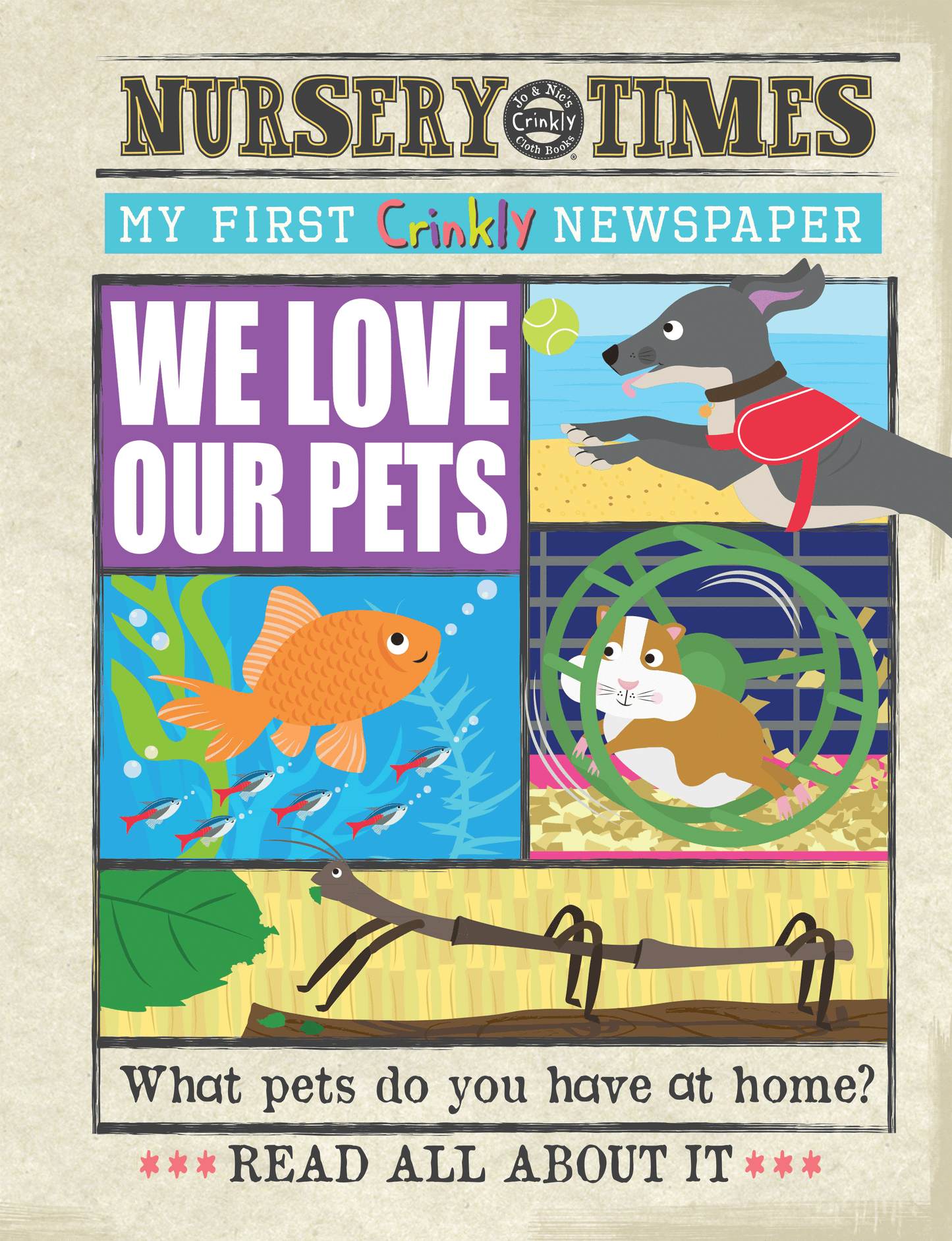 Nursery Times Crinkly Newspaper - We Love Our Pets