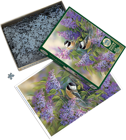 Chickadees and Lilacs 1000 Piece Cobble Hill Puzzle + Poster