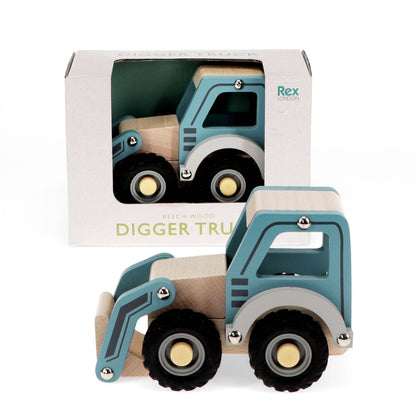 Wooden Push Along Vehicle Toy - Digger Truck (Blue)