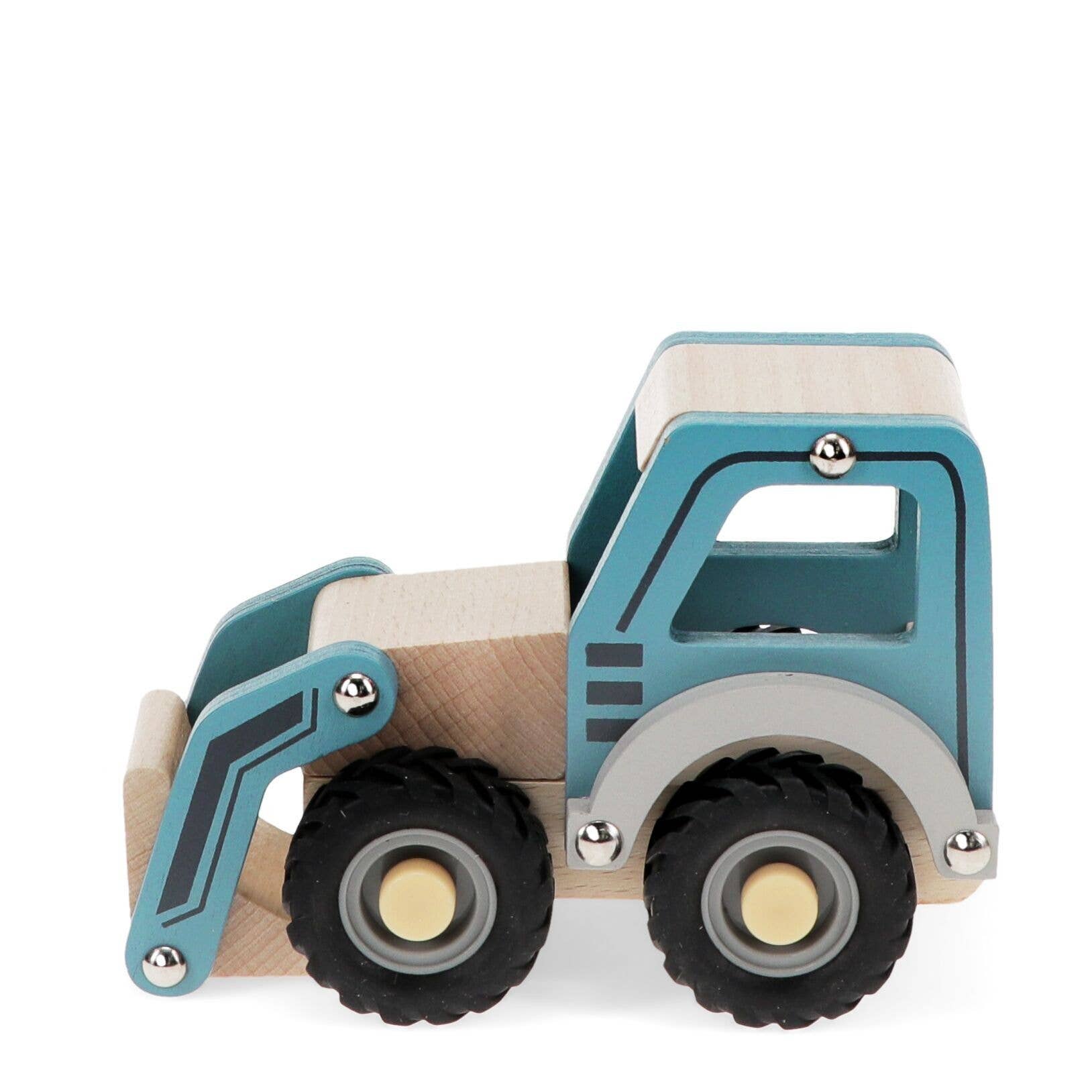 Wooden Push Along Vehicle Toy - Digger Truck (Blue)