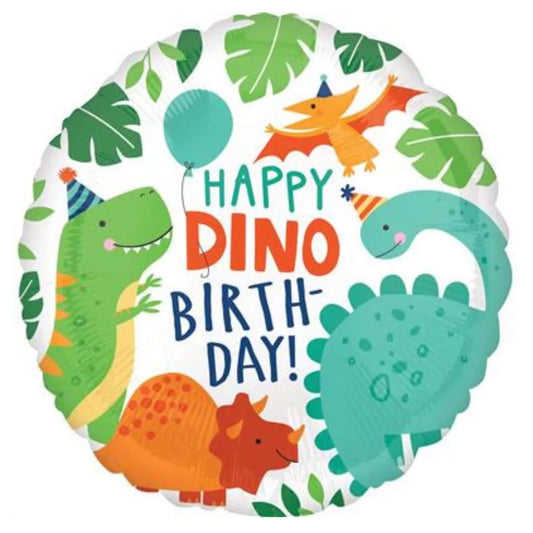 17" Round Foil Balloon - Happy Dino Birthday