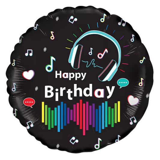 18" Round Foil Balloon - Media Music Birthday