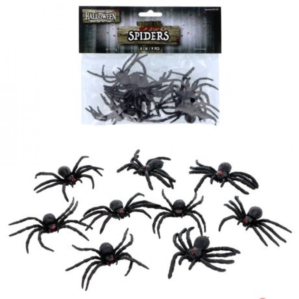 Spiders (Rubber) 9-pack Halloween Decorations