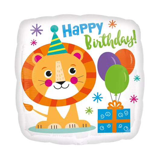 17" Square Foil Balloon - Lion Happy Birthday