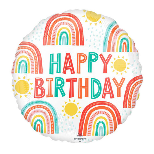 17" Round Foil Balloon - Retro Happy Birthday