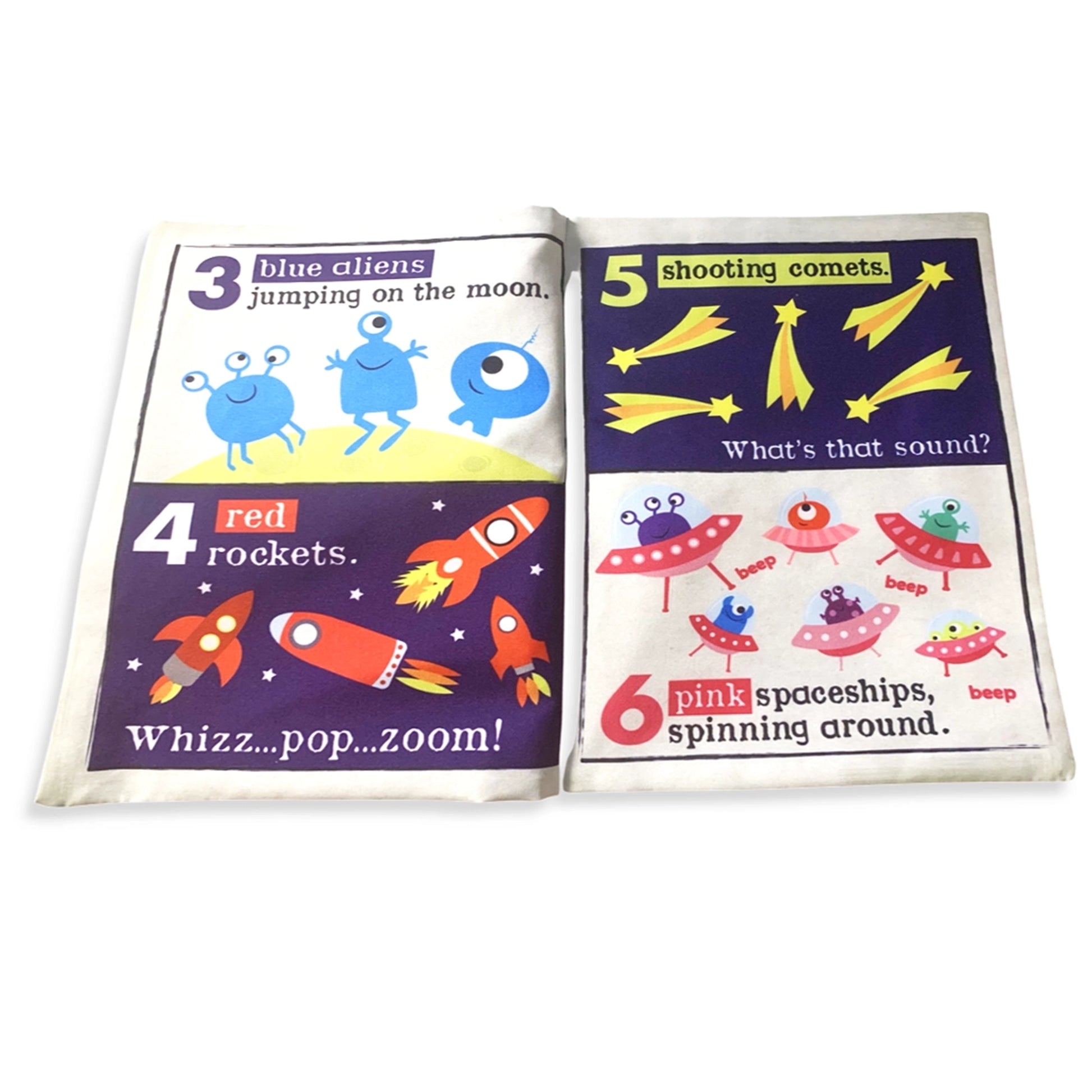 Nursery Times Crinkly Newspaper - Counting in Space - Jo & Nic's Crinkly Cloth Books - The Forgotten Toy Shop