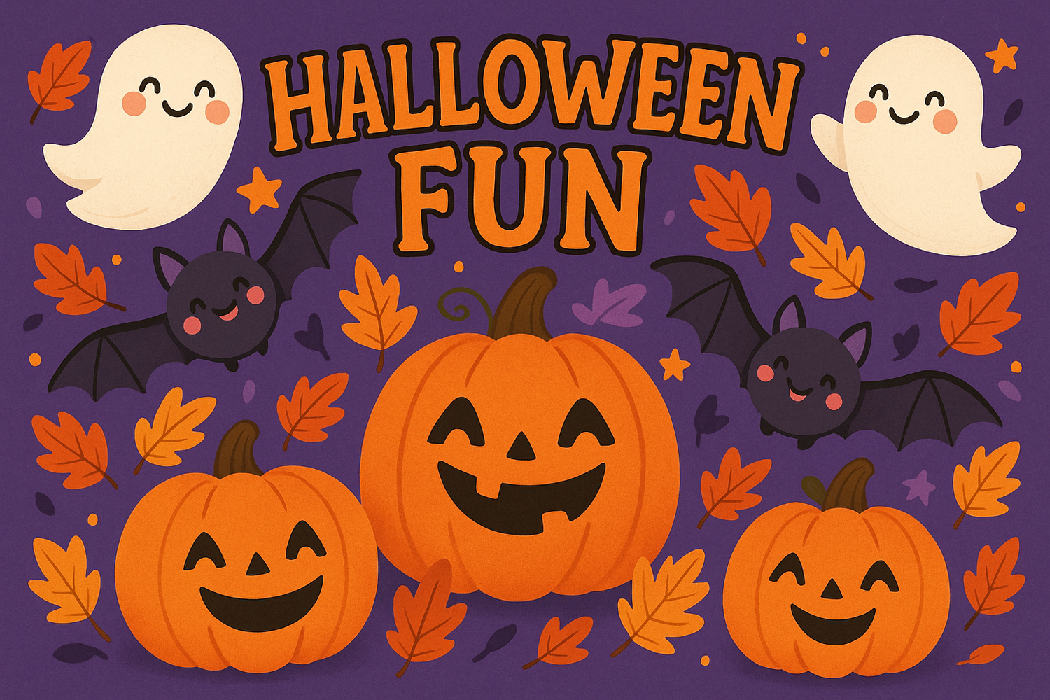 Cute Halloween images, in traditional halloween colours with the word Halloween Fun in it