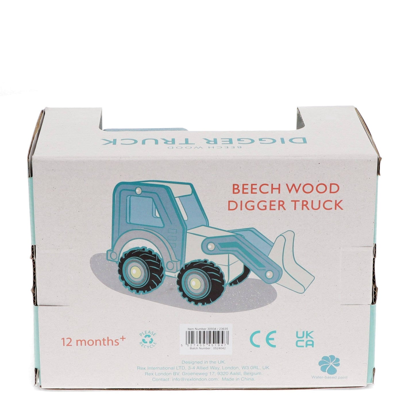 Wooden Push Along Vehicle Toy - Digger Truck (Blue)