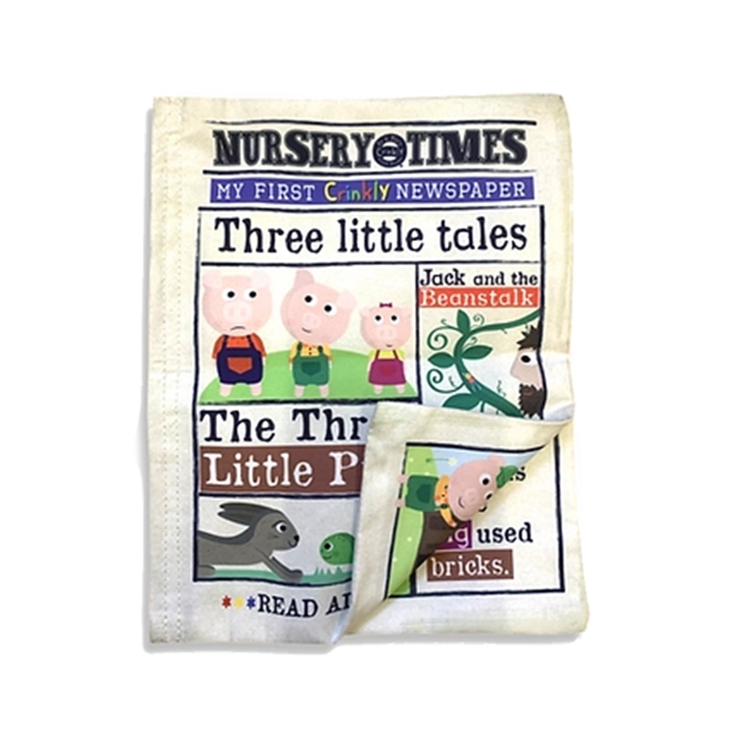 Nursery Times Crinkly Newspaper - Three Little Tales - Jo & Nic's Crinkly Cloth Books - The Forgotten Toy Shop