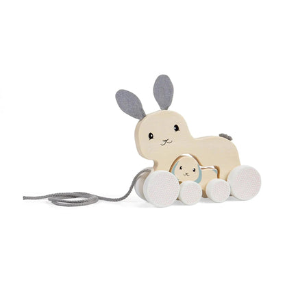 Bunny & Baby Wooden Pull Along - Bigjigs Toys - The Forgotten Toy Shop