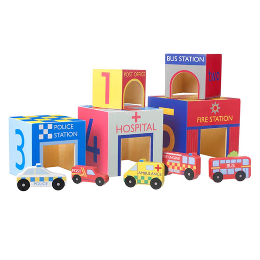 Emergency Services Wooden Stacking Cubes - Orange Tree Toys - The Forgotten Toy Shop