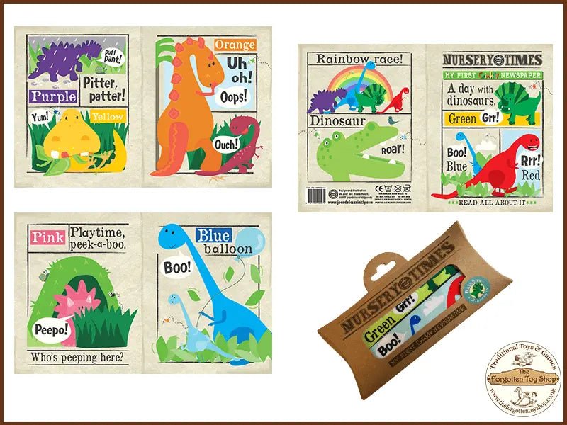 Nursery Times Crinkly Newspaper - A Day with Dinosaurs - Jo & Nic's Crinkly Cloth Books - The Forgotten Toy Shop