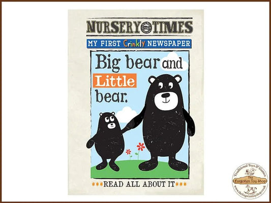 Nursery Times Crinkly Newspaper - Big Bear, Little Bear - Jo & Nic's Crinkly Cloth Books - The Forgotten Toy Shop
