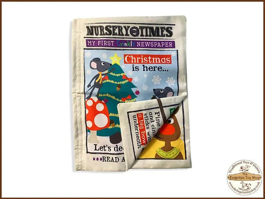 Nursery Times Crinkly Newspaper - Christmas Mice - Jo & Nic's Crinkly Cloth Books - The Forgotten Toy Shop