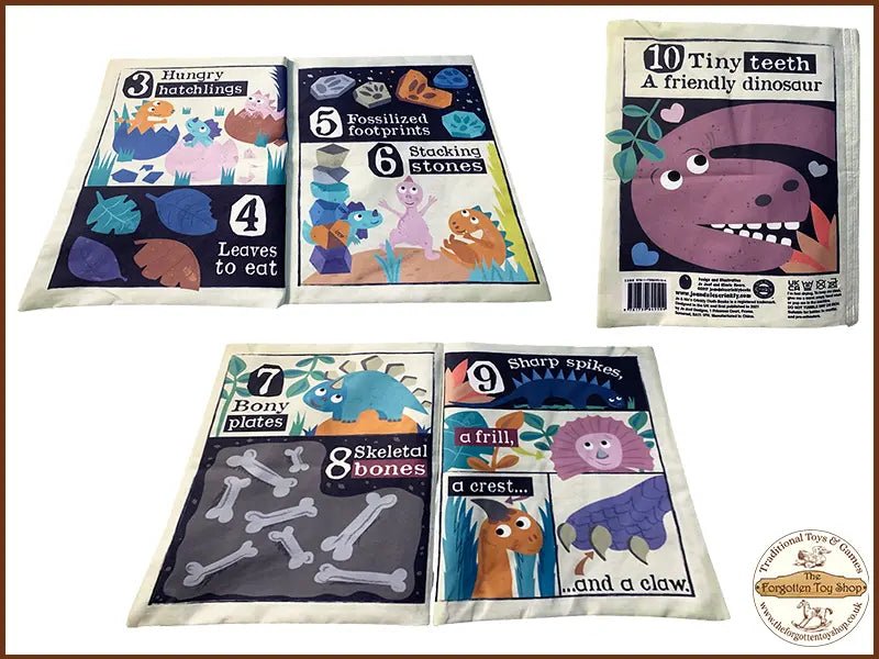 Nursery Times Crinkly Newspaper - Counting 1-10 Dinosaurs - Jo & Nic's Crinkly Cloth Books - The Forgotten Toy Shop