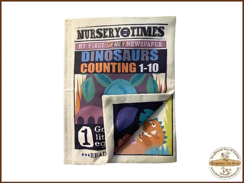 Nursery Times Crinkly Newspaper - Counting 1-10 Dinosaurs - Jo & Nic's Crinkly Cloth Books - The Forgotten Toy Shop