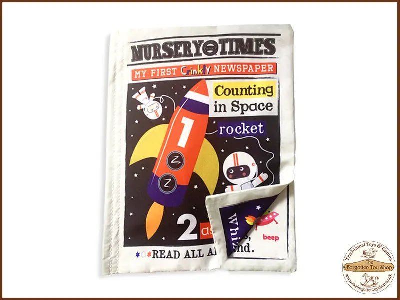 Nursery Times Crinkly Newspaper - Counting in Space - Jo & Nic's Crinkly Cloth Books - The Forgotten Toy Shop