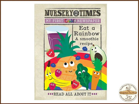 Nursery Times Crinkly Newspaper - Eat a Rainbow - Jo & Nic's Crinkly Cloth Books - The Forgotten Toy Shop