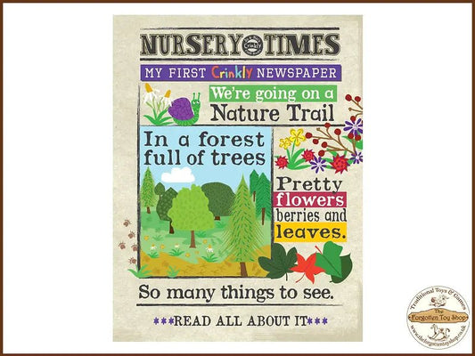 Nursery Times Crinkly Newspaper - Nature Trail - Jo & Nic's Crinkly Cloth Books - The Forgotten Toy Shop