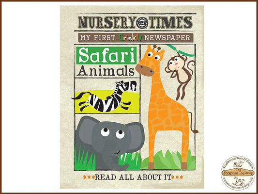 Nursery Times Crinkly Newspaper - Safari Animals - Jo & Nic's Crinkly Cloth Books - The Forgotten Toy Shop