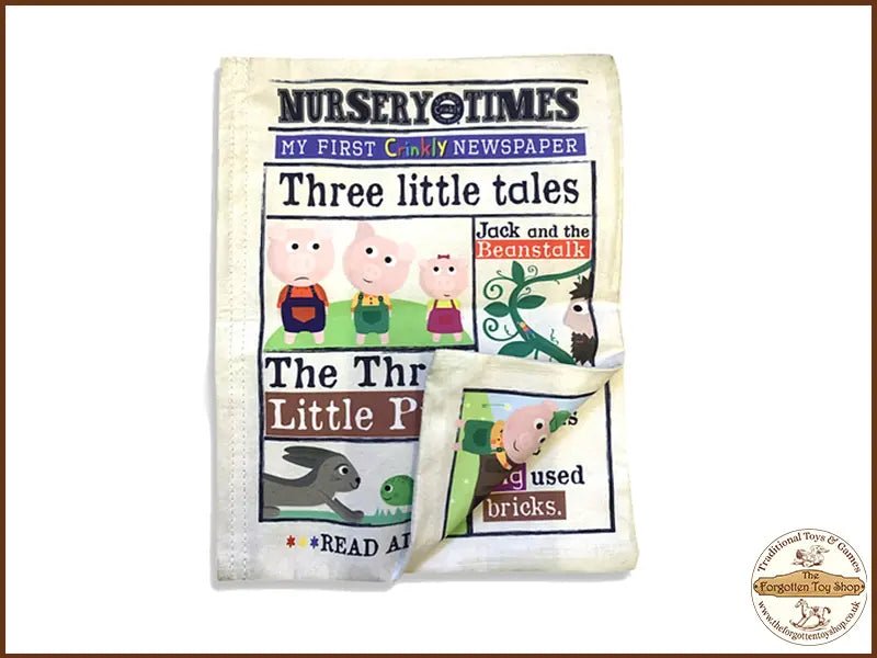Nursery Times Crinkly Newspaper - Three Little Tales - Jo & Nic's Crinkly Cloth Books - The Forgotten Toy Shop