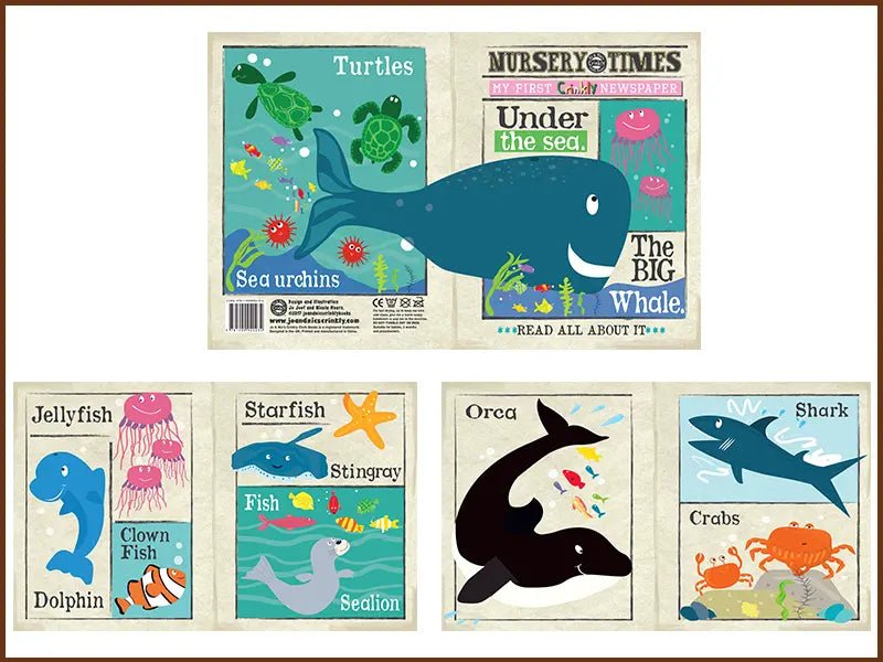 Nursery Times Crinkly Newspaper - Under the Sea - Jo & Nic's Crinkly Cloth Books - The Forgotten Toy Shop