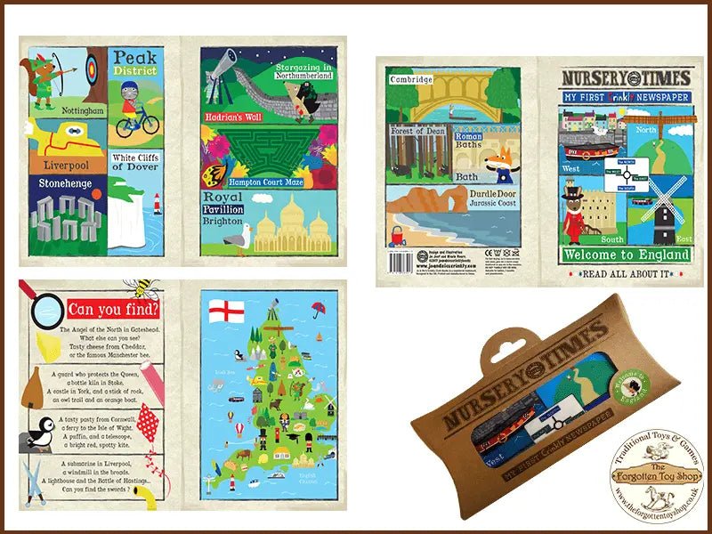 Nursery Times Crinkly Newspaper - Welcome to England - Jo & Nic's Crinkly Cloth Books - The Forgotten Toy Shop